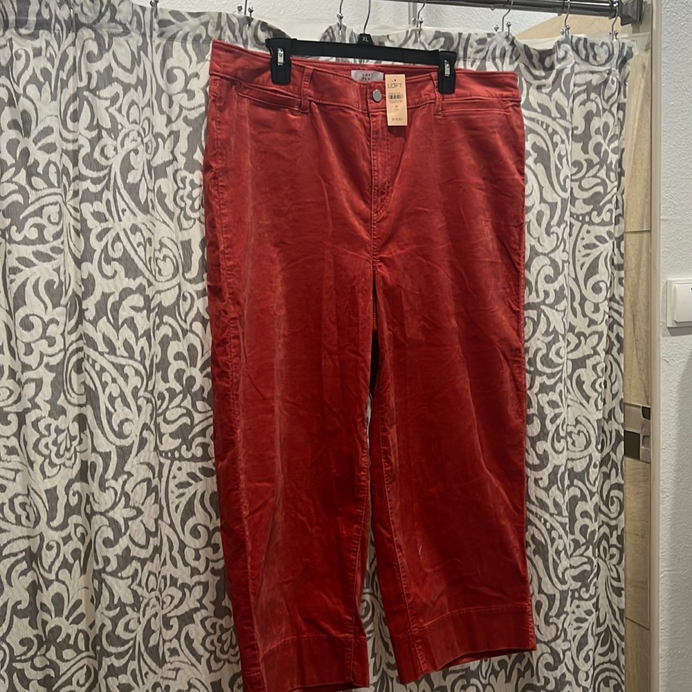 LOFT plus red velvet wide leg pants. NWT